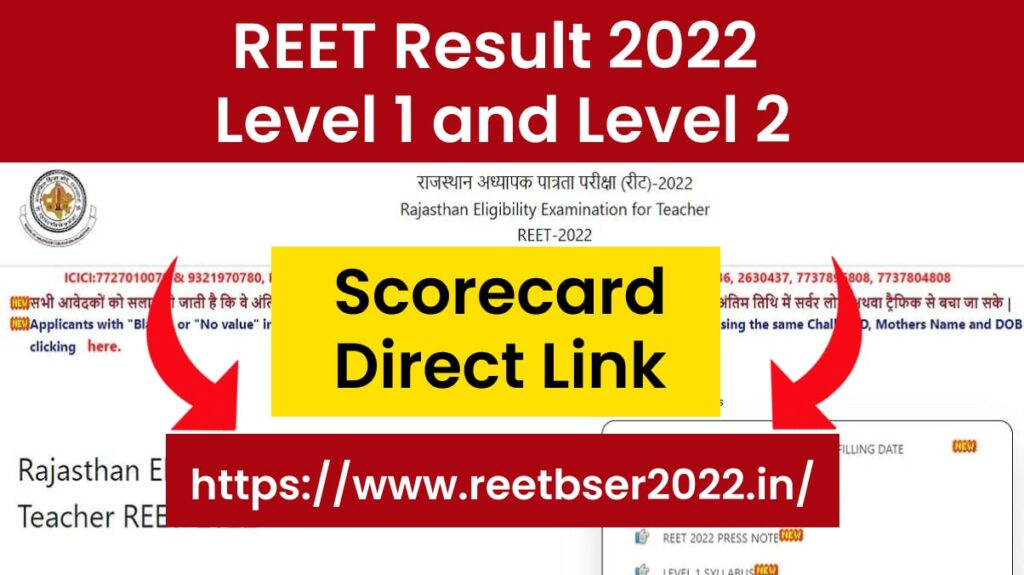 REET Result 2022 level 1 and level 2